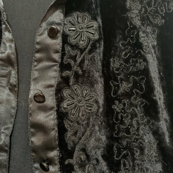 Vintage Cotton Ginny Black Velour Vest Satin Trim Witchcore Boho L - Picture 7 of 10